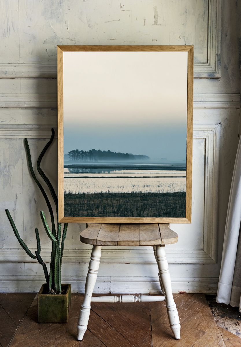 Misty Lake Landscape Poster. room preview