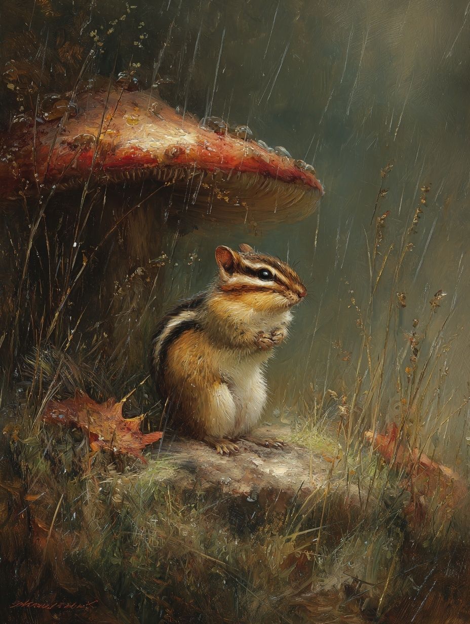 Chipmunk Under Mushroom — Nature Print. poster detail