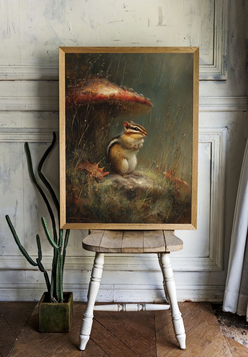 Chipmunk Under Mushroom — Nature Print. — room view 1