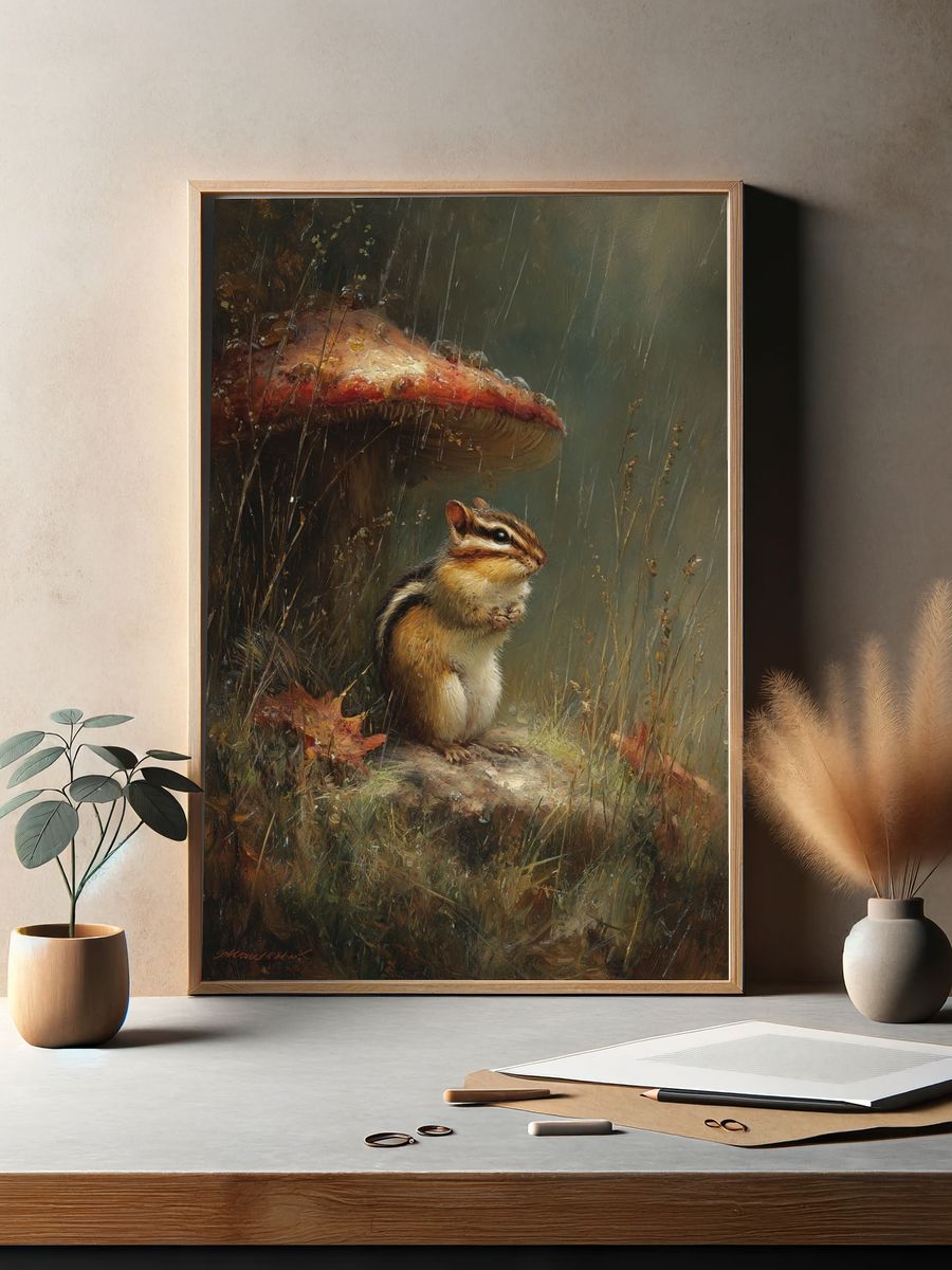 Chipmunk Under Mushroom — Nature Print. — room view 2
