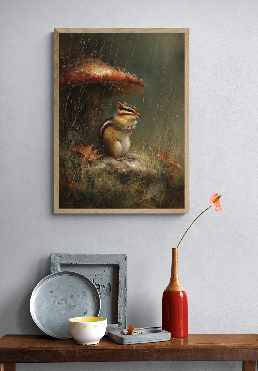 Chipmunk Under Mushroom — Nature Print. — room view 3