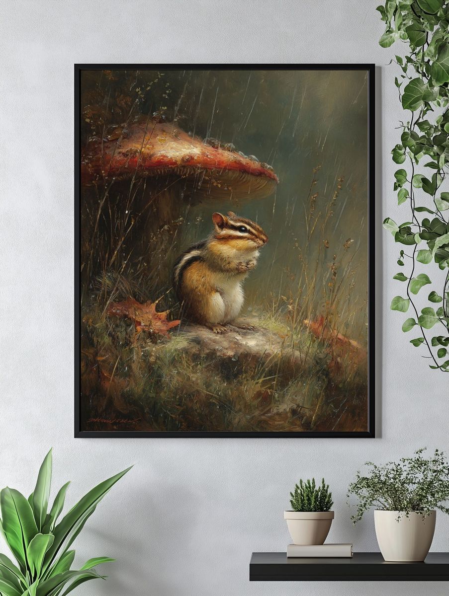 Chipmunk Under Mushroom — Nature Print. — room view 4