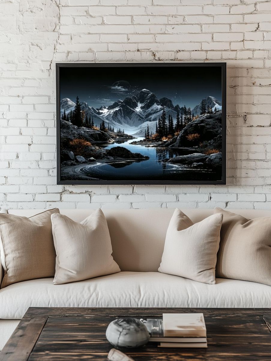 Moonlit Alpine Valley Poster. room preview
