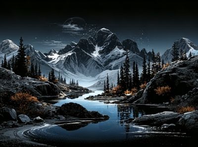 Moonlit Alpine Valley Poster. poster