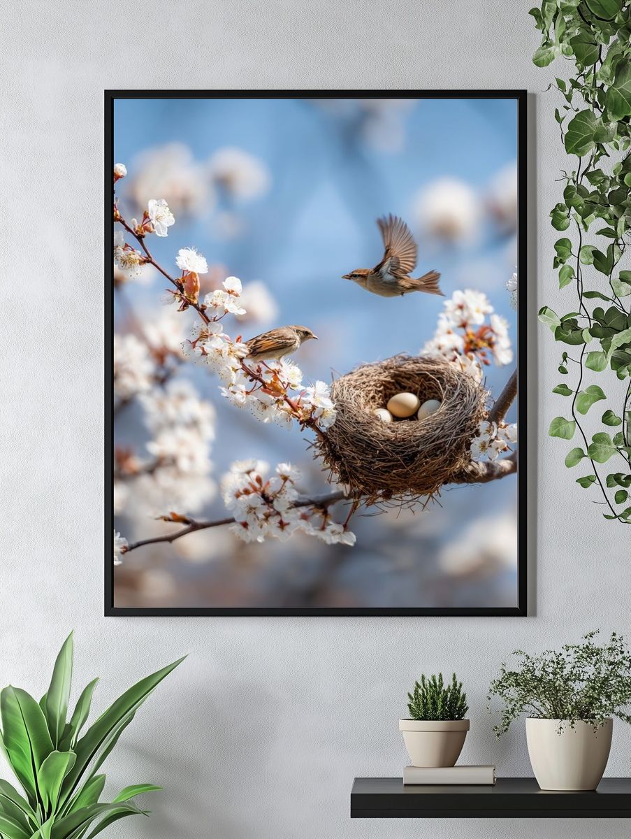 Spring Birds Nest Photography Poster. — room view 4