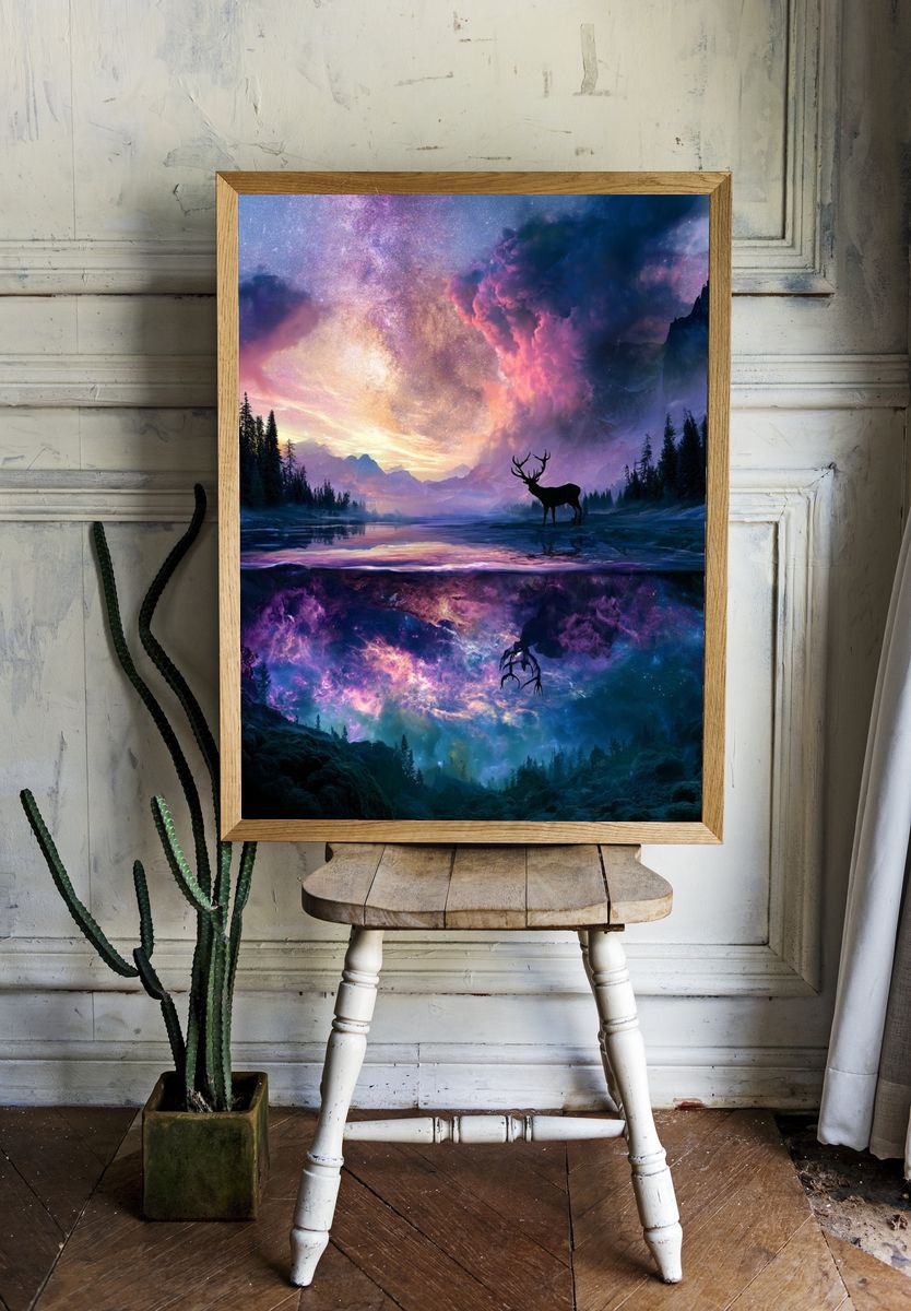 Cosmic Deer Landscape Poster. — room view 1