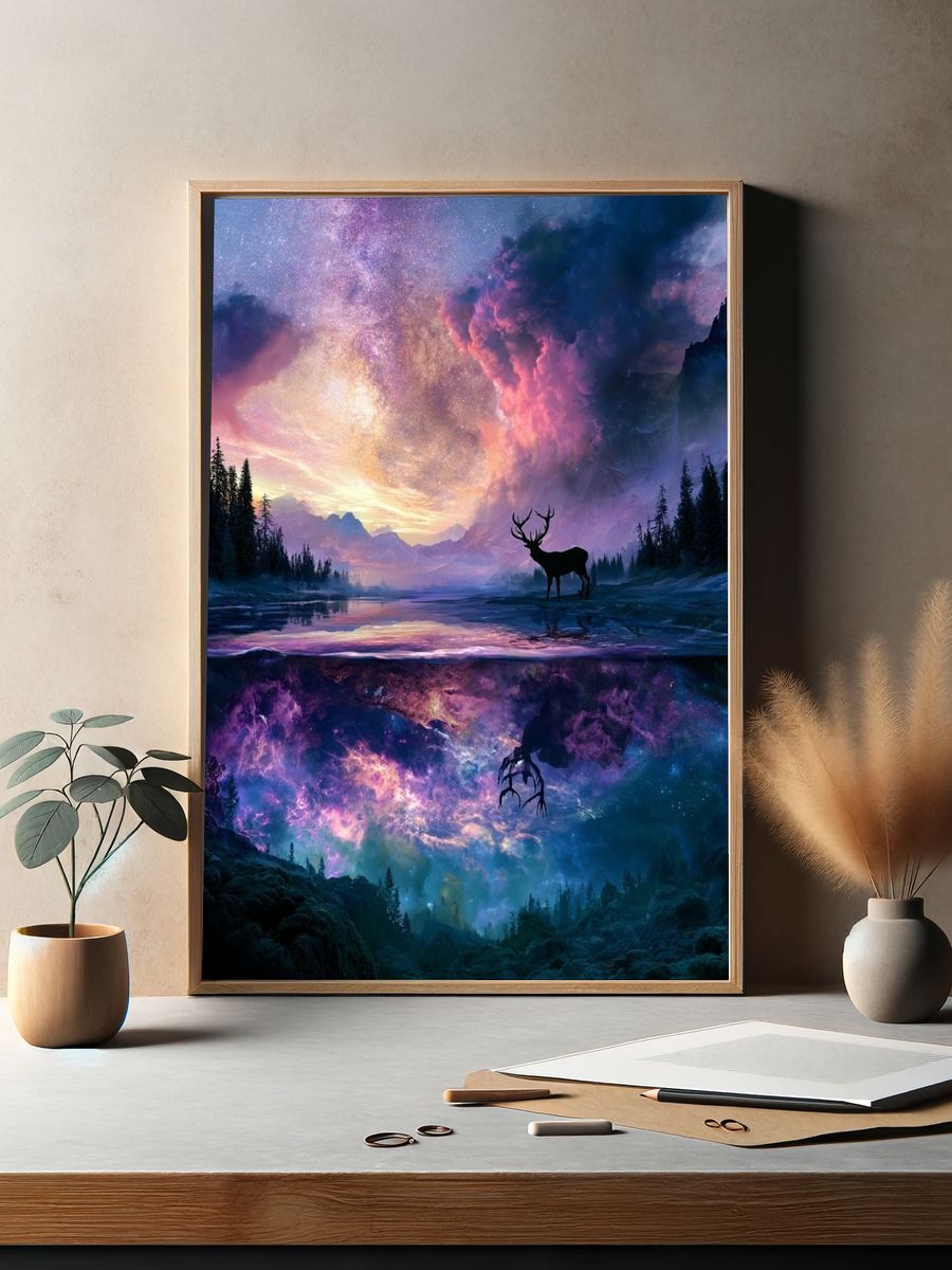 Cosmic Deer Landscape Poster. — room view 2