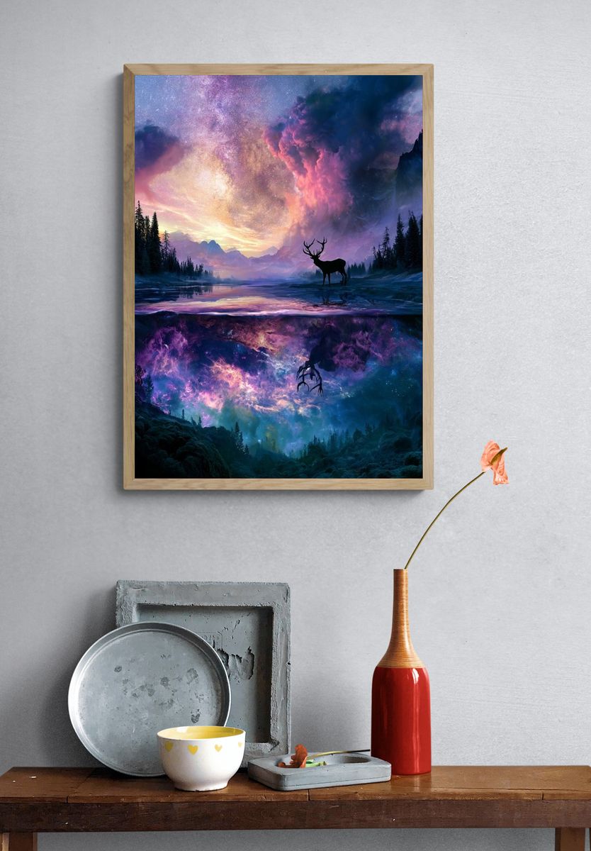 Cosmic Deer Landscape Poster. — room view 3