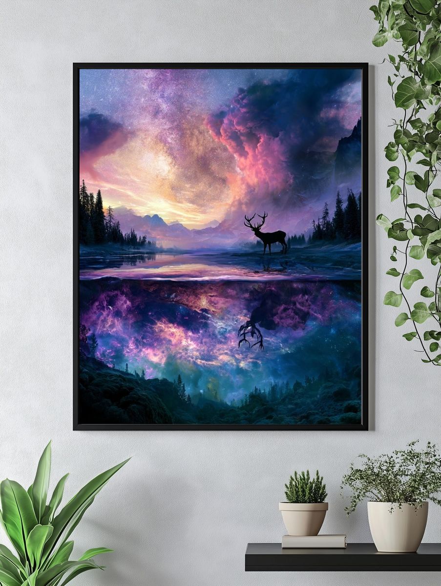 Cosmic Deer Landscape Poster. — room view 4