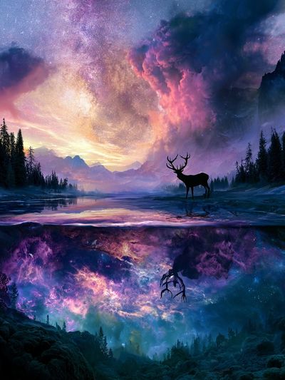 Cosmic Deer Landscape Poster.