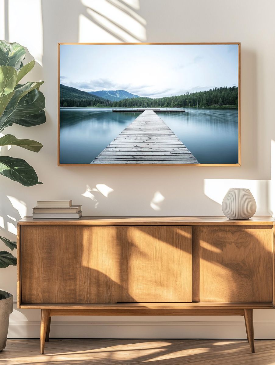 long wooden pier smooth lake. — room view 3