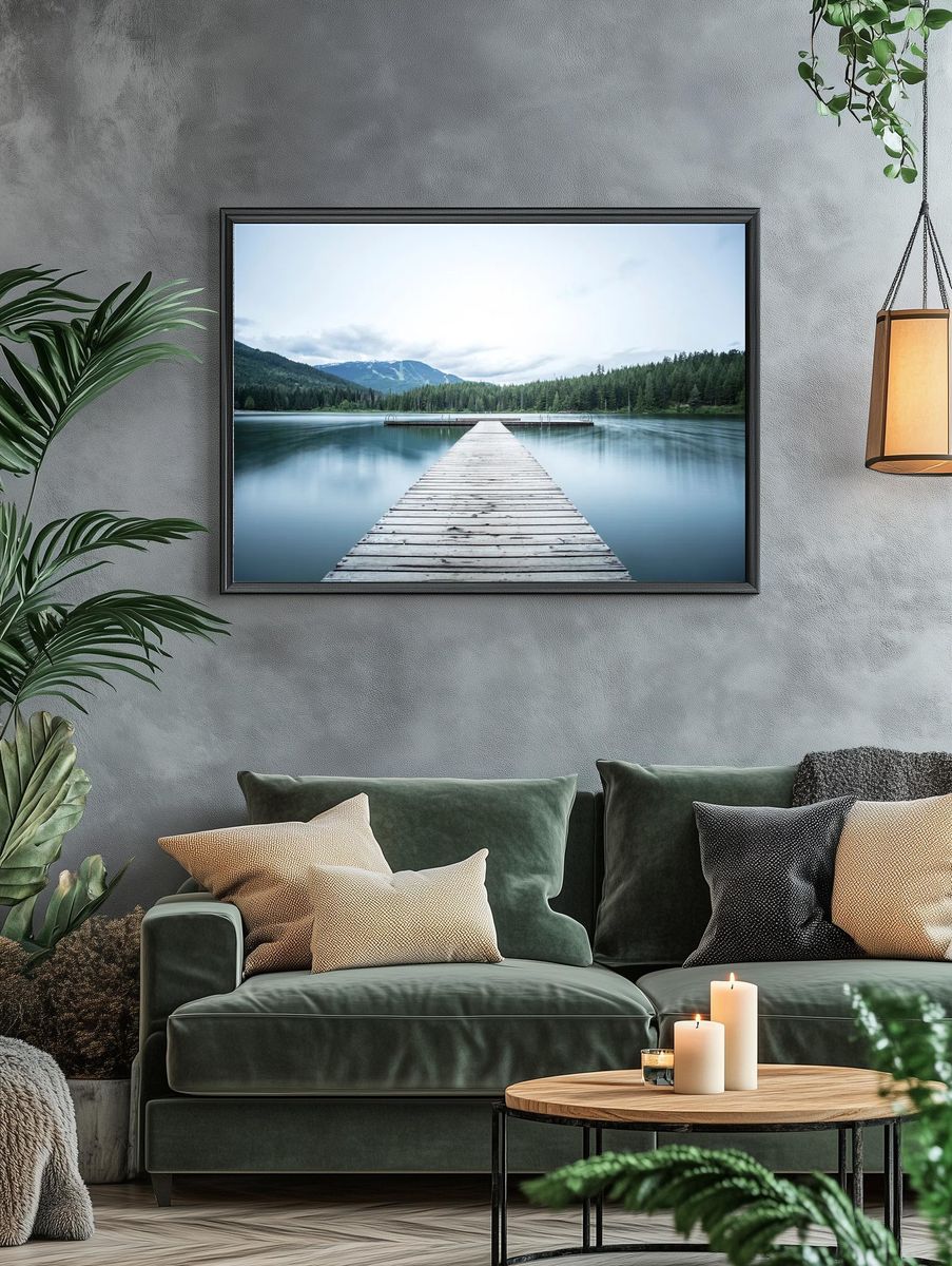 long wooden pier smooth lake. — room view 4