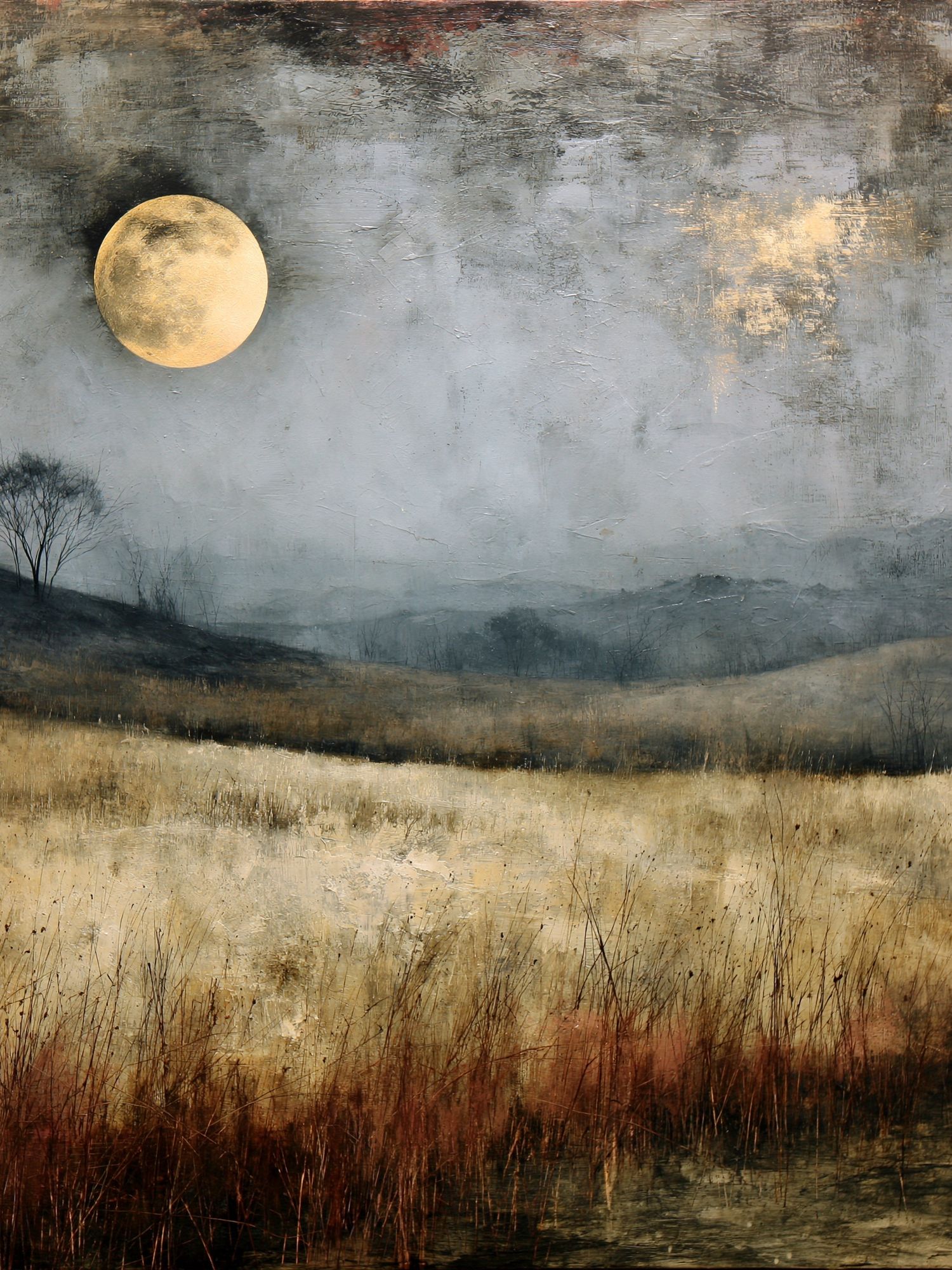 Moonlit Meadow Landscape Print. poster — nature art