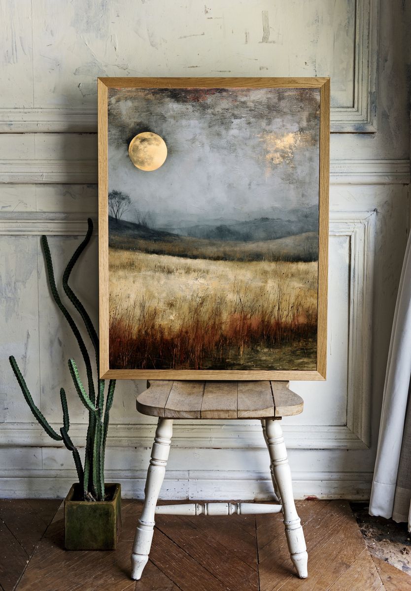 Moonlit Meadow Landscape Print. — room view 1