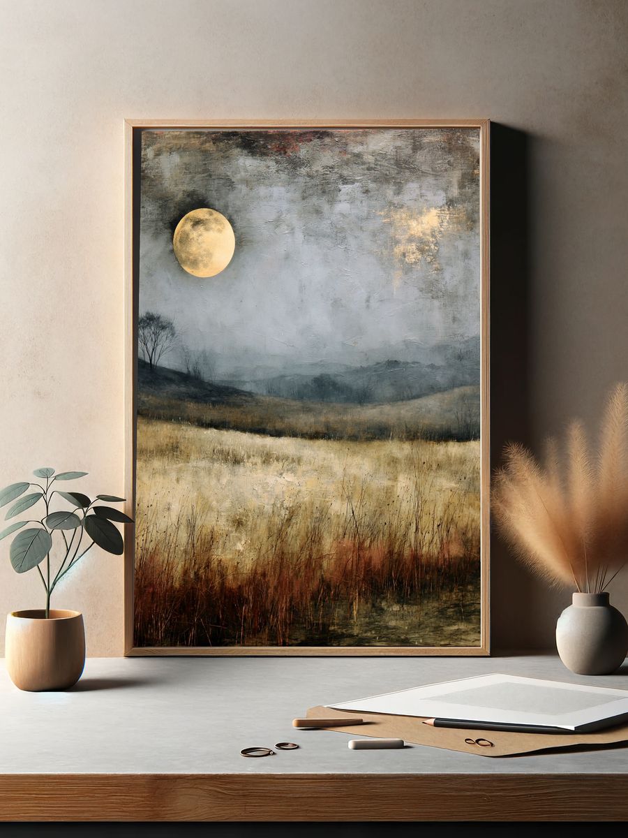 Moonlit Meadow Landscape Print. — room view 2