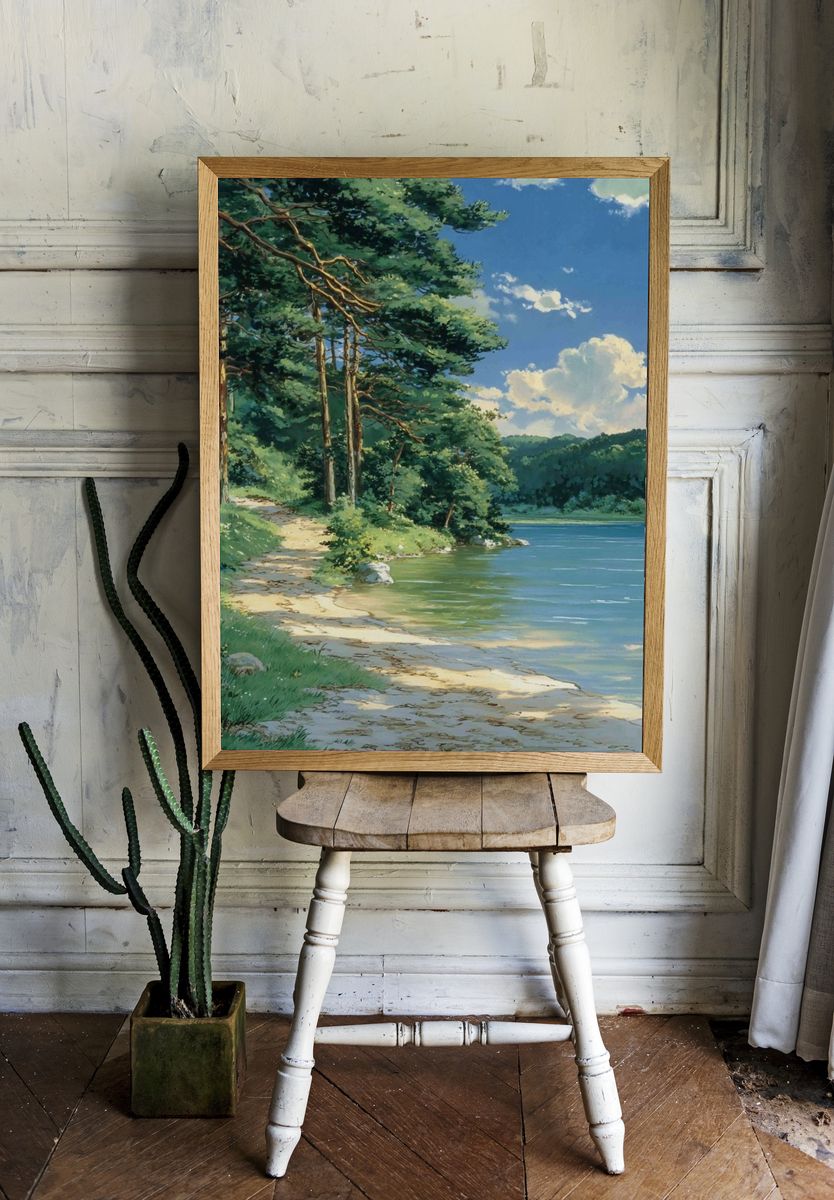 Lakeside Pine Forest — Nature Print. room preview
