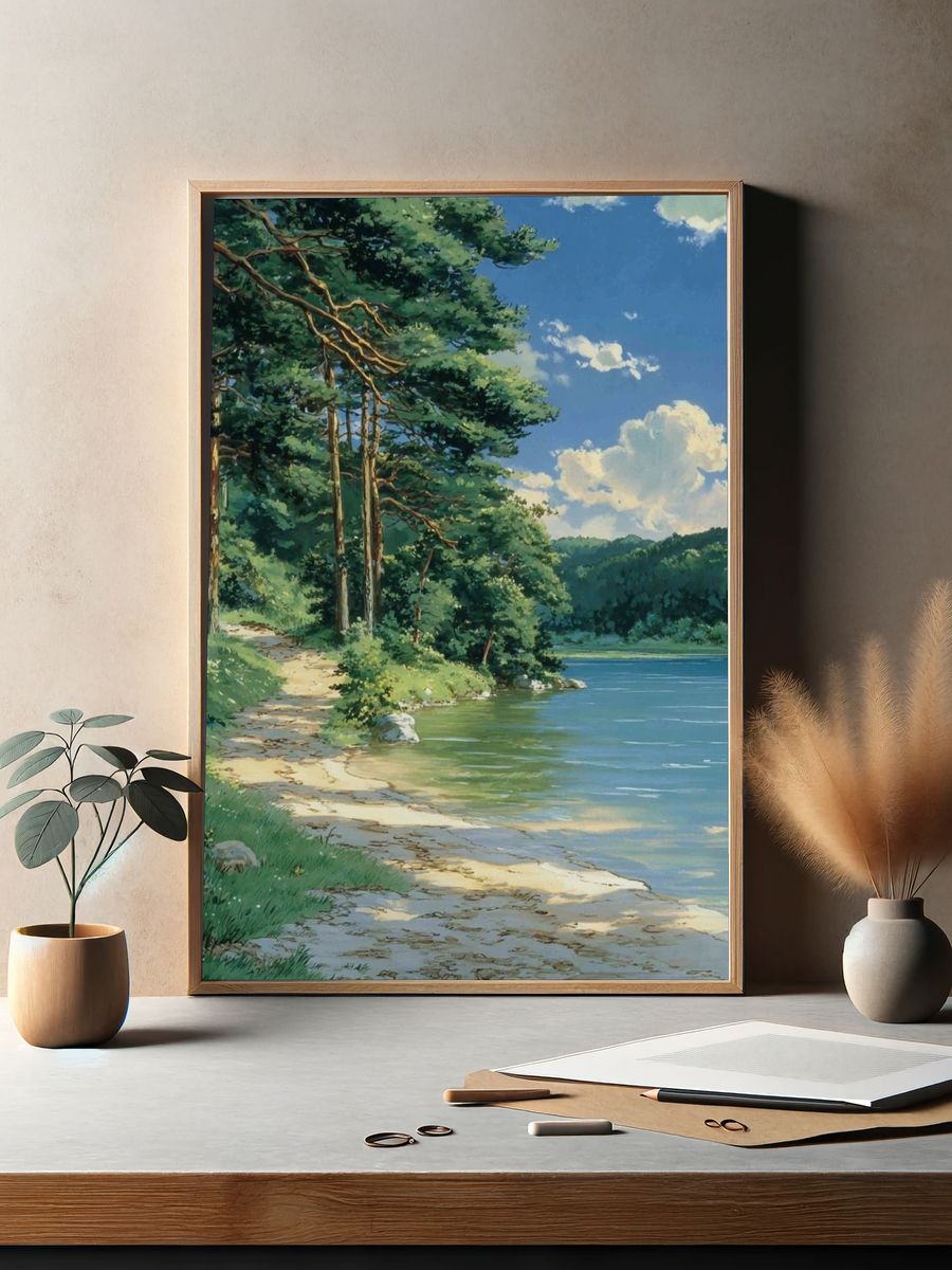 Lakeside Pine Forest — Nature Print. — room view 2