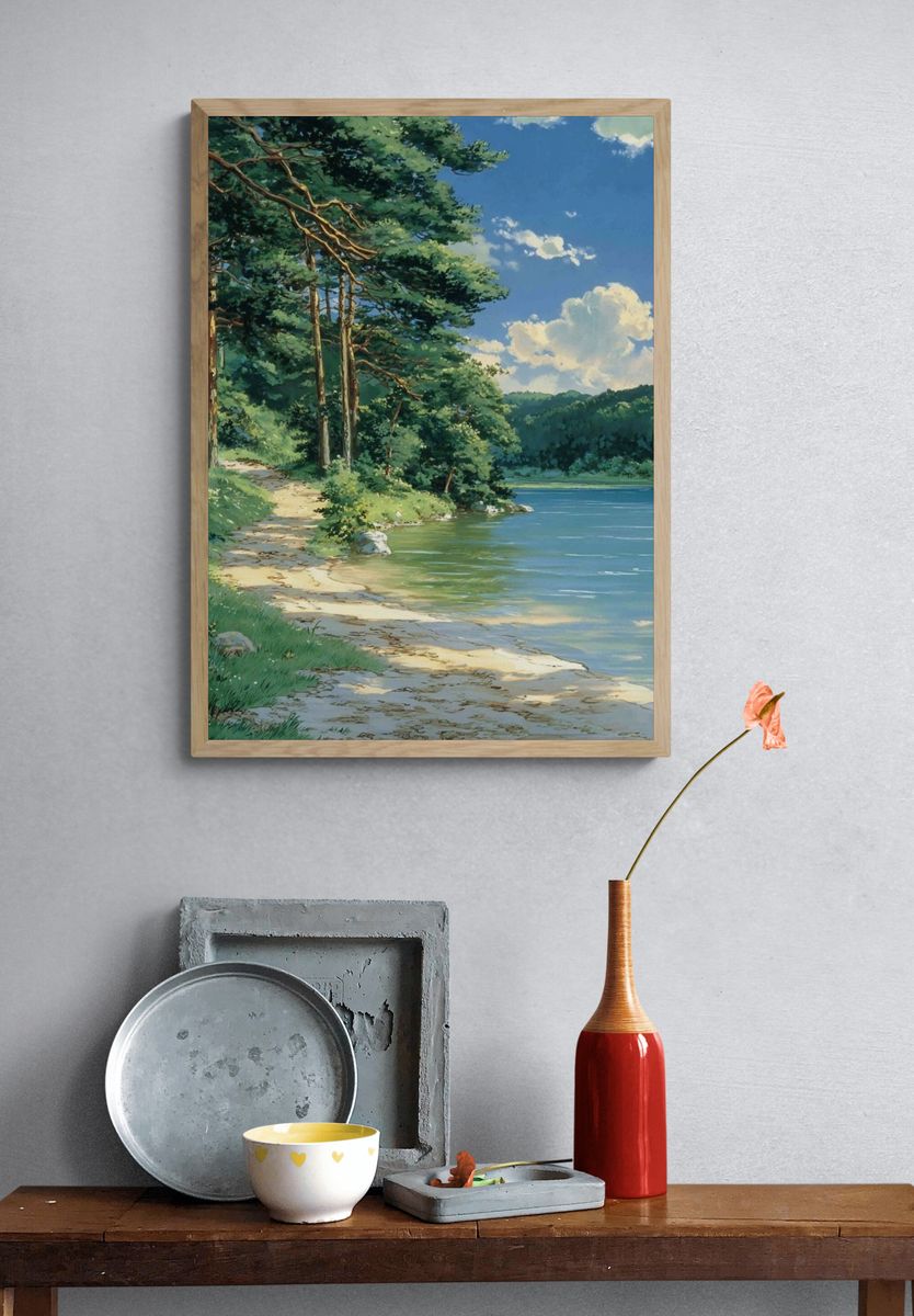 Lakeside Pine Forest — Nature Print. — room view 3