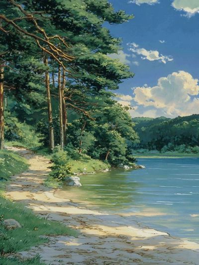 Lakeside Pine Forest — Nature Print.