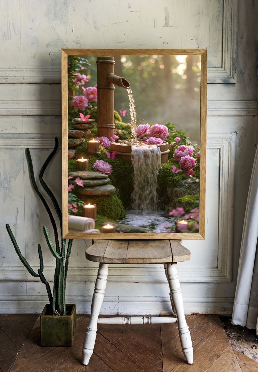 Zen Garden Waterfall Print. — room view 1