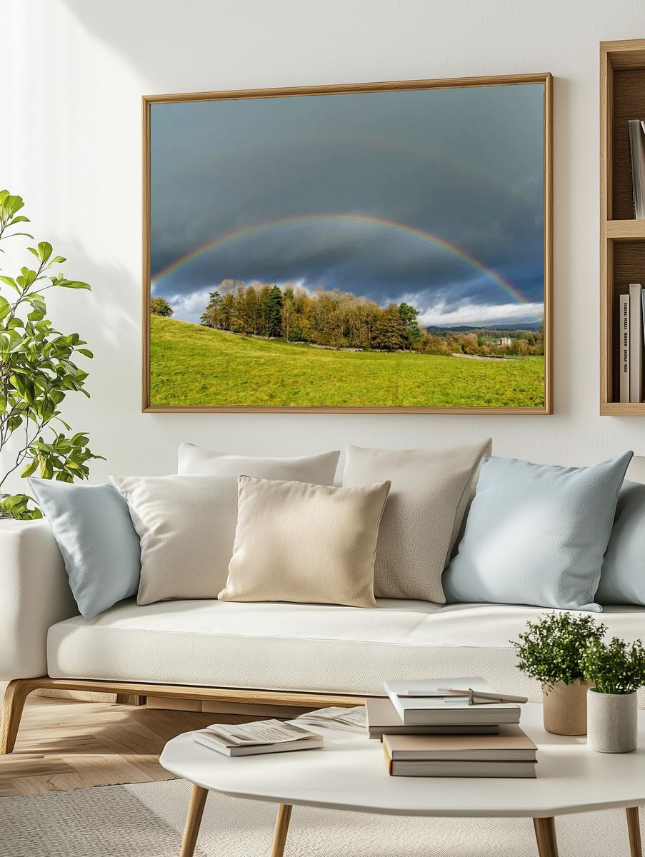 Rainbow Over Green Hills — Nature Poster. — room view 2