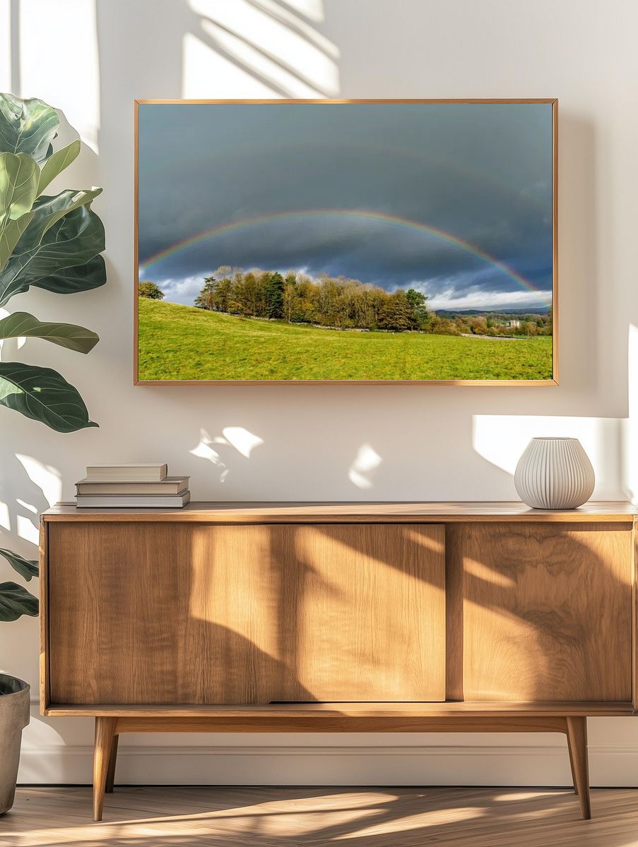 Rainbow Over Green Hills — Nature Poster. — room view 3