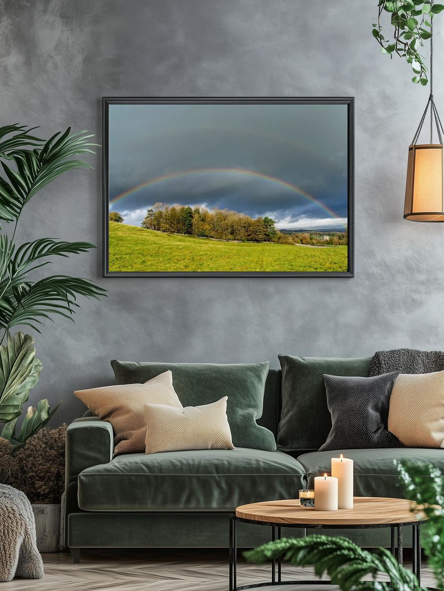 Rainbow Over Green Hills — Nature Poster. — room view 4