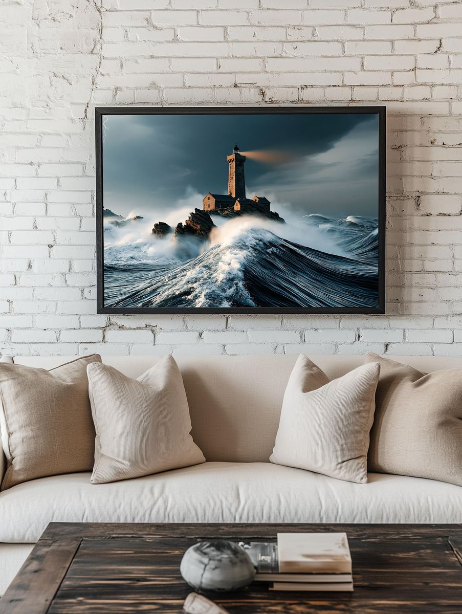 Stormy Lighthouse Seascape Poster. room preview