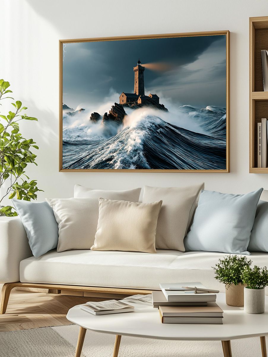 Stormy Lighthouse Seascape Poster. — room view 2