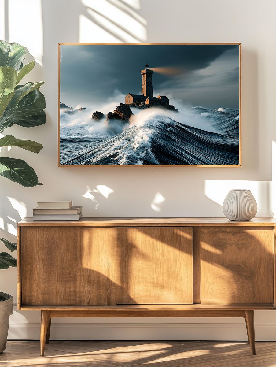 Stormy Lighthouse Seascape Poster. — room view 3