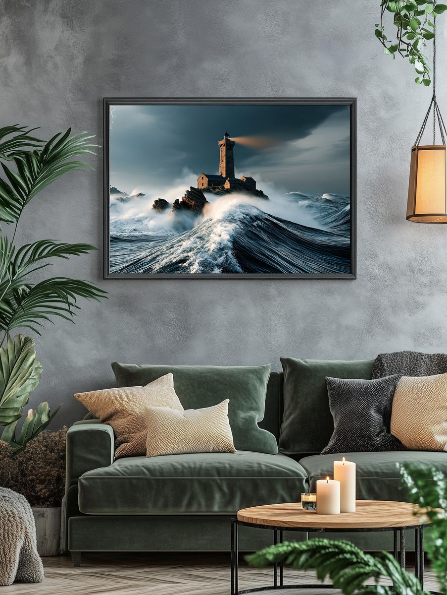 Stormy Lighthouse Seascape Poster. — room view 4