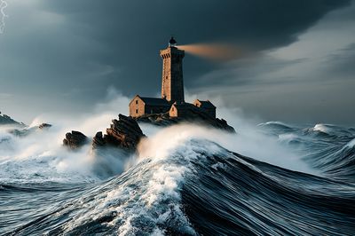 Stormy Lighthouse Seascape Poster.
