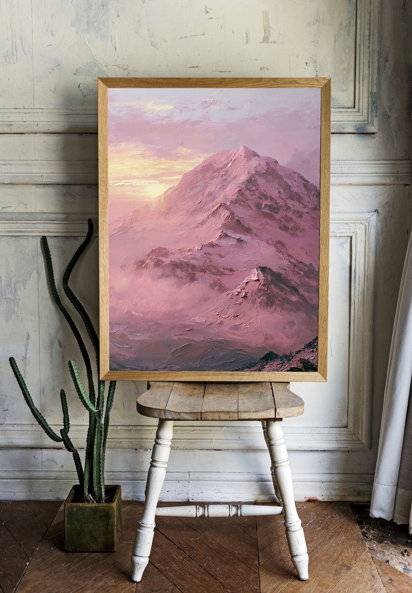 Pink Mountain Sunrise Print. room preview