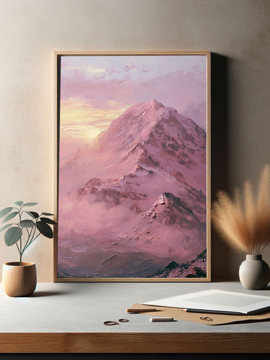 Pink Mountain Sunrise Print. — room view 2