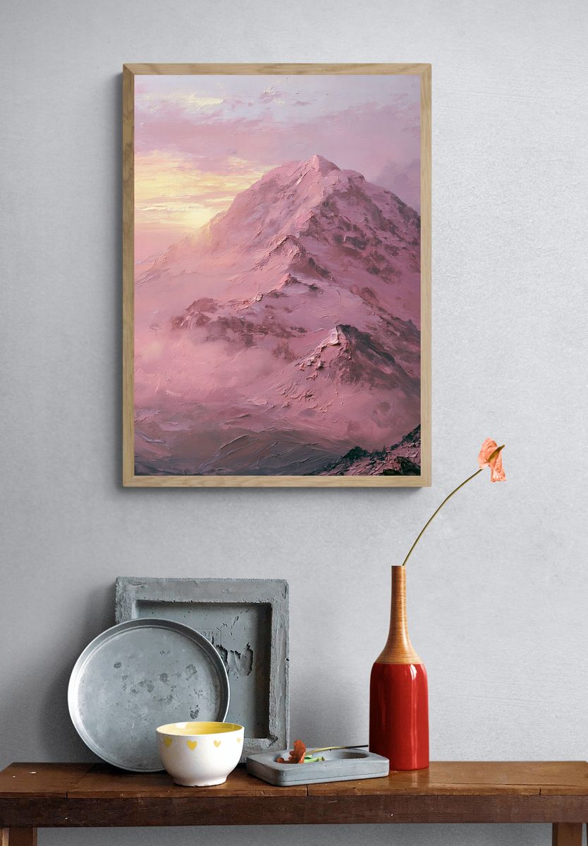 Pink Mountain Sunrise Print. — room view 3