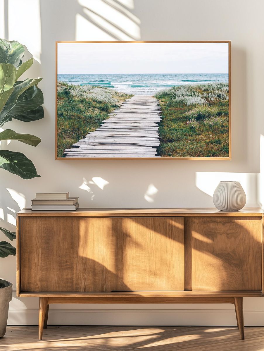Wooden path grass ocean beach. — room view 3