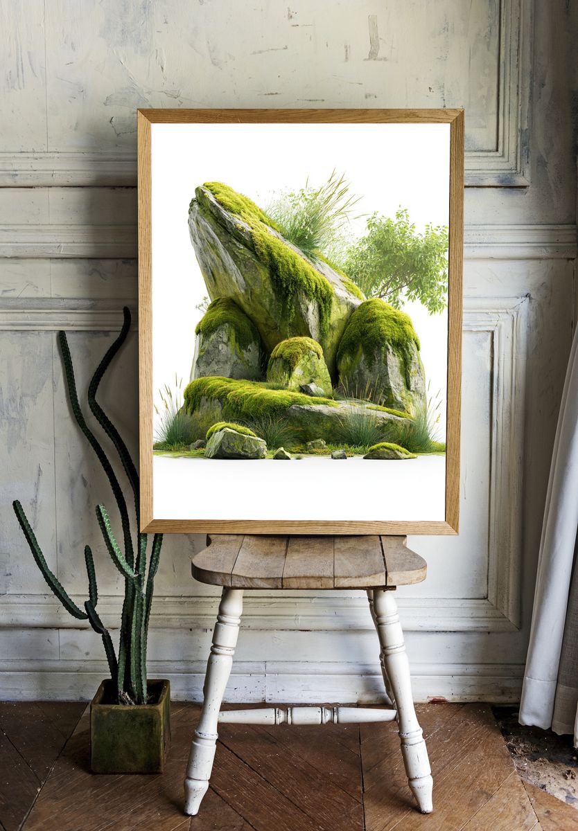 Mossy Rock Garden Print. room preview