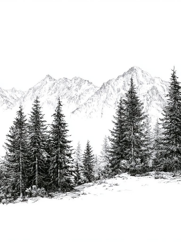 Snowy Pine Mountain Landscape Print. poster — nature art