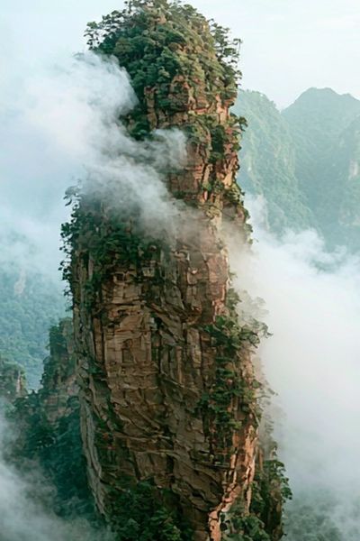 Misty Mountain Pillar Nature Poster.