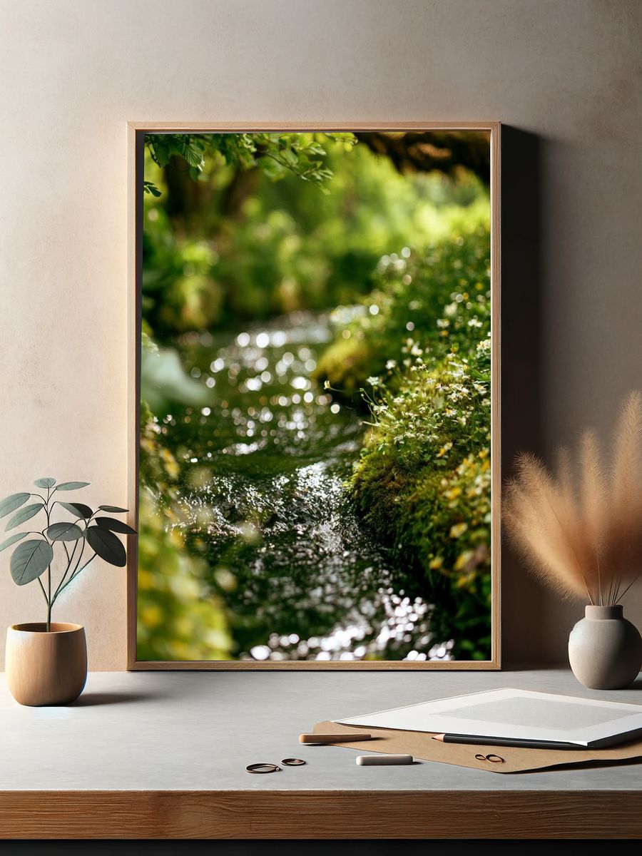 Mossy Forest Stream Photography Poster. — room view 2
