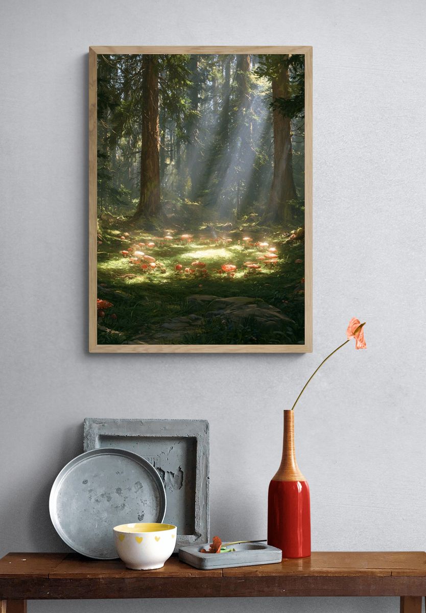 Enchanted Forest Mushrooms Poster. — room view 3