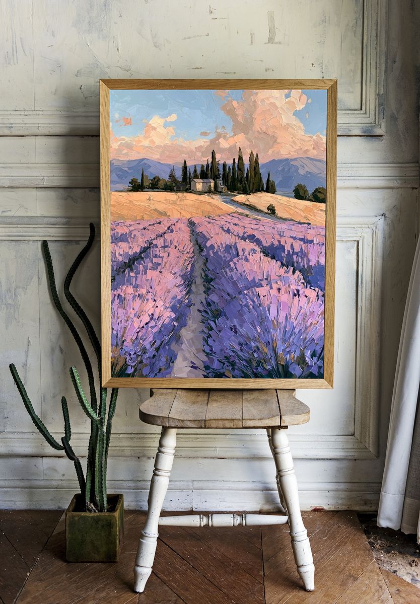 Lavender Fields at Sunset Print. — room view 1