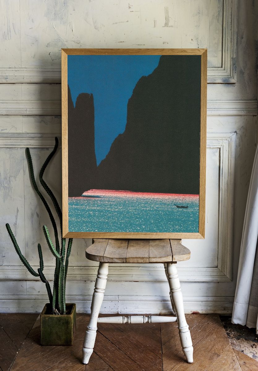 Cliffside Twilight Seascape Poster. — room view 1