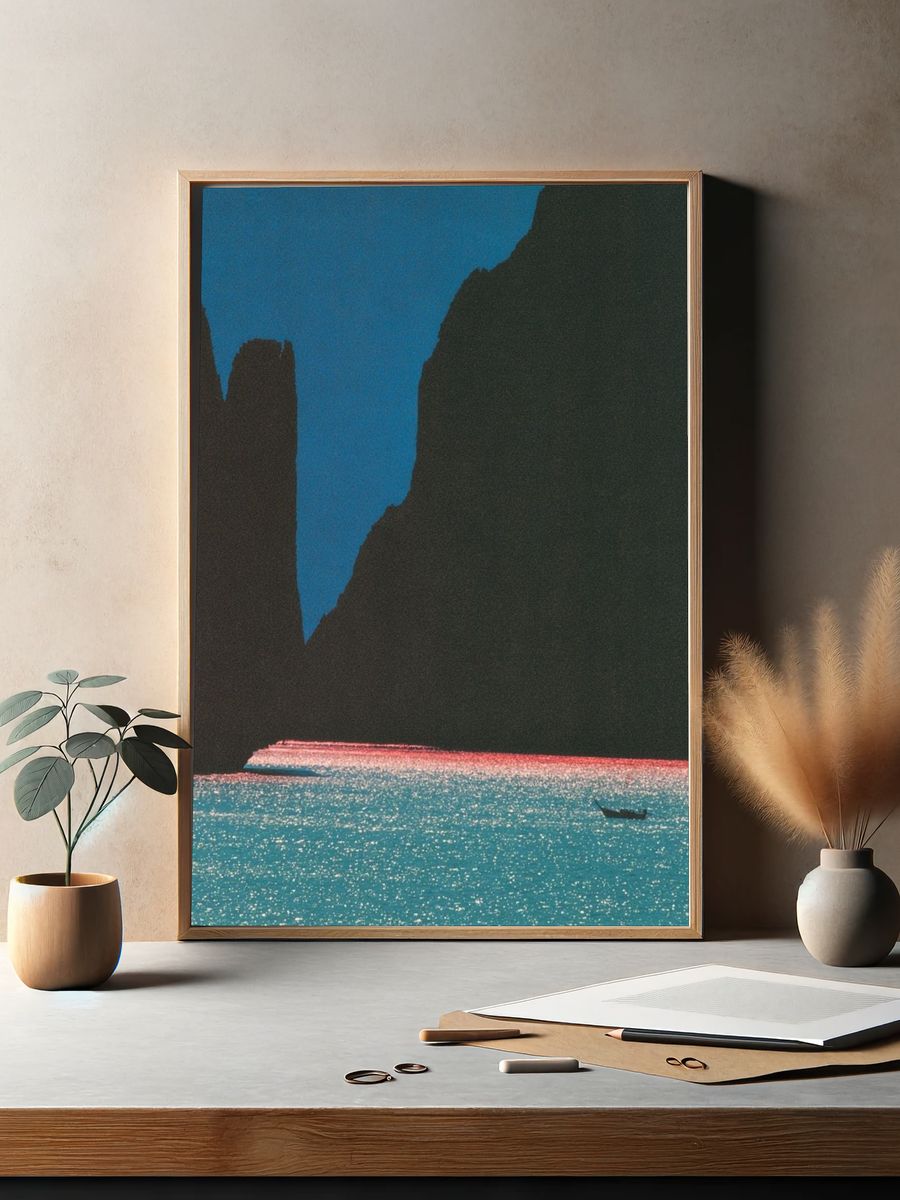 Cliffside Twilight Seascape Poster. — room view 2