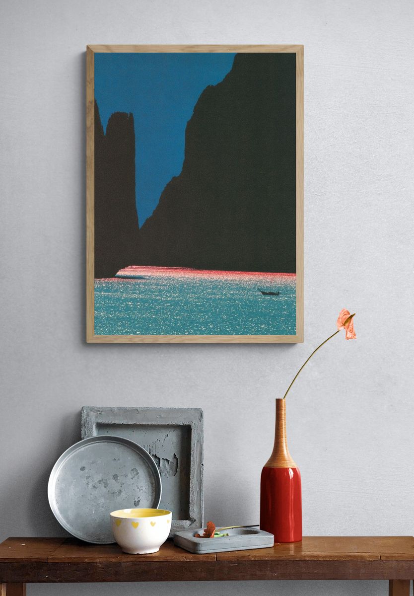 Cliffside Twilight Seascape Poster. — room view 3