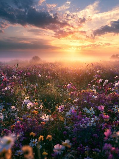 Wildflower Sunrise Nature Print. poster