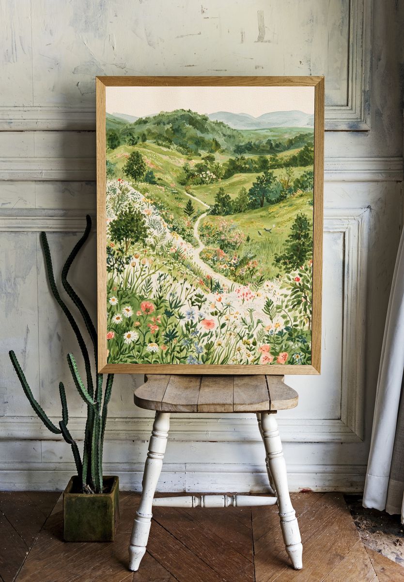 Wildflower Hills Watercolor Print. room preview