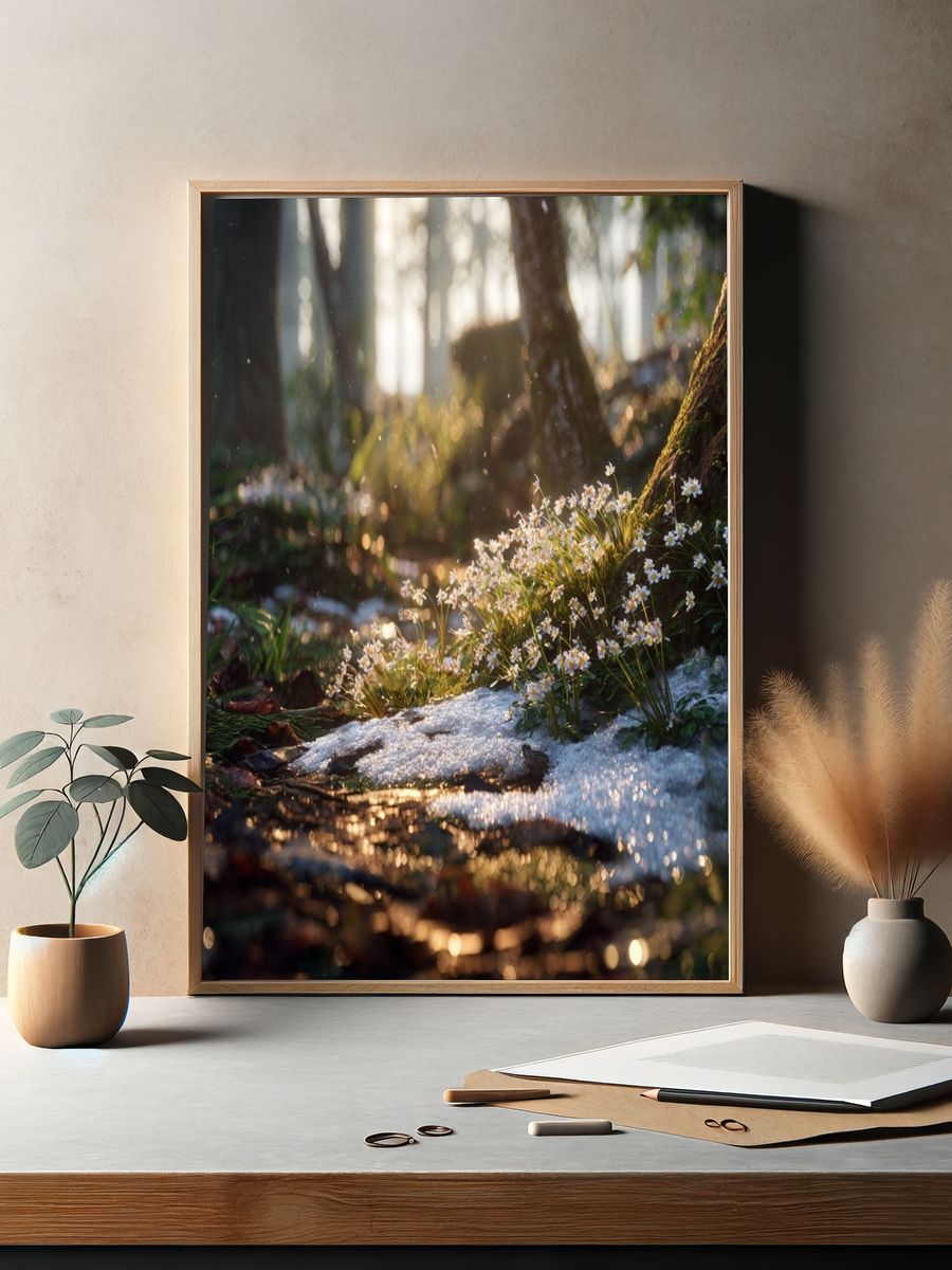 Sunlit Forest Flowers Nature Poster. — room view 2