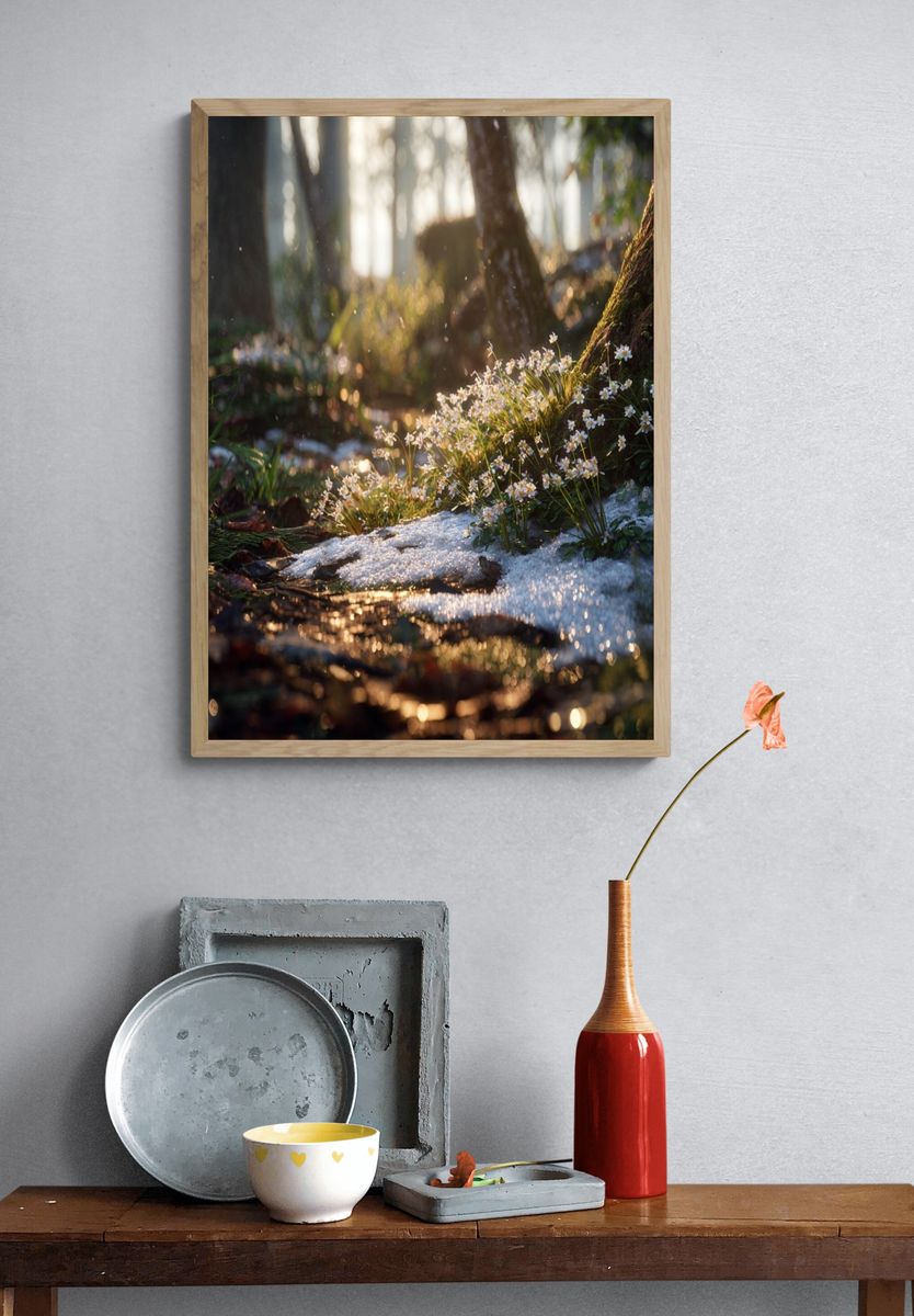 Sunlit Forest Flowers Nature Poster. — room view 3