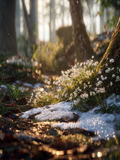 Sunlit Forest Flowers Nature Poster